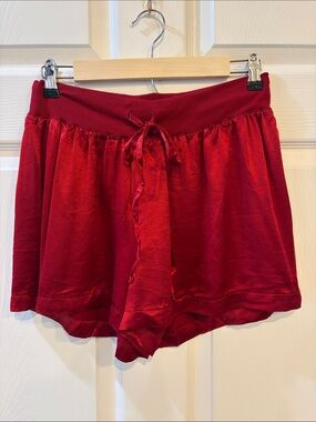 Pj Harlow Mikel Satin Drawstring Sleep Shorts in Red
